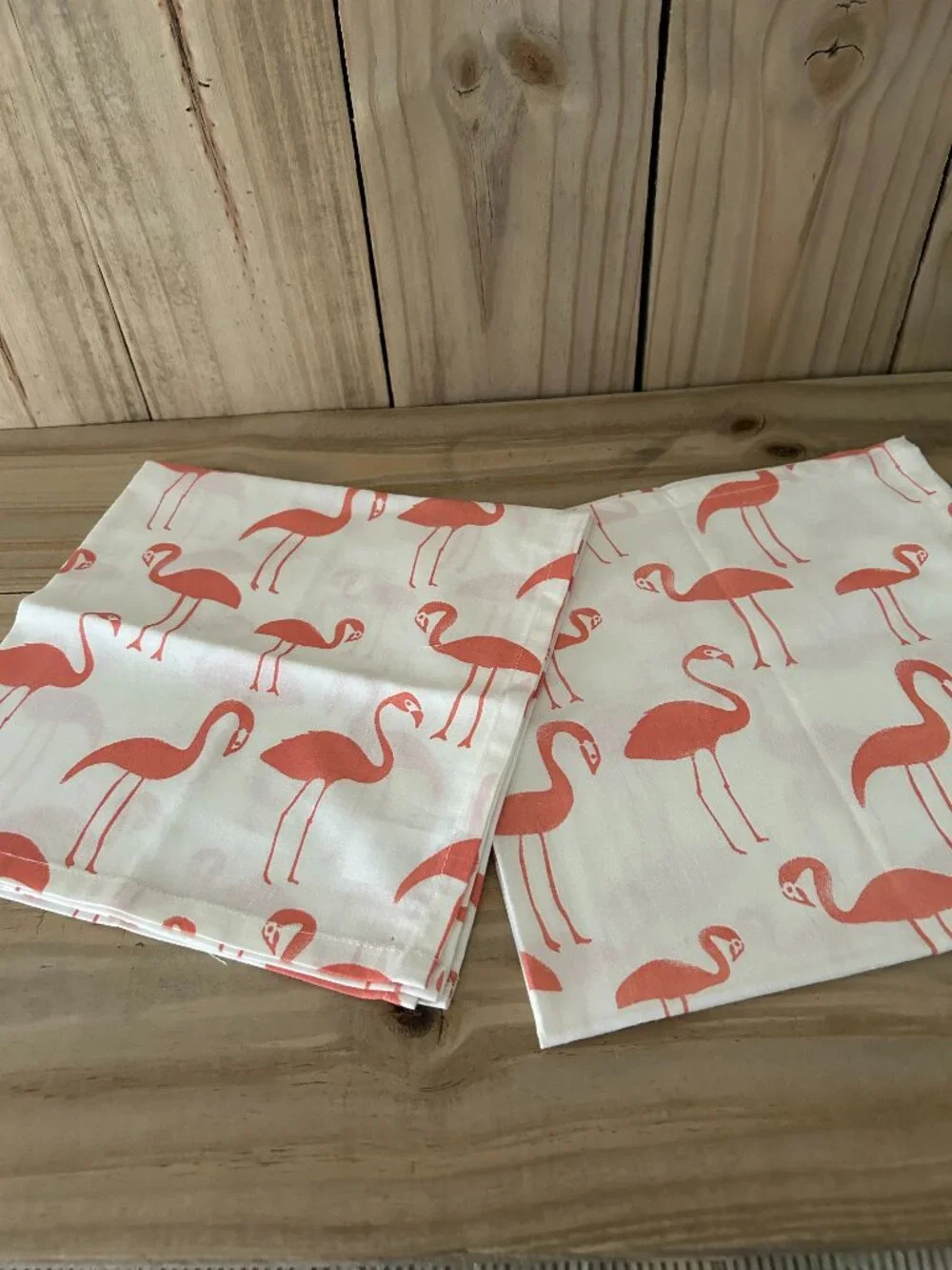 Two Pier 1 Imports Coral and White Flamingo Print Dinner Napkins 20